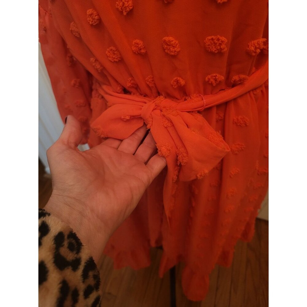 Coral Sheer Clip Dot Tiered Midi Dress Elastic Waist Cato L Boho Spring Easter - Picture 4 of 7